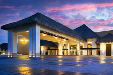 An exterior shot of the Hard Rock Hotel in Punta Cana.