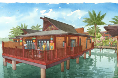 A rendering of Disney's Polynesian Villas & Bungalows.