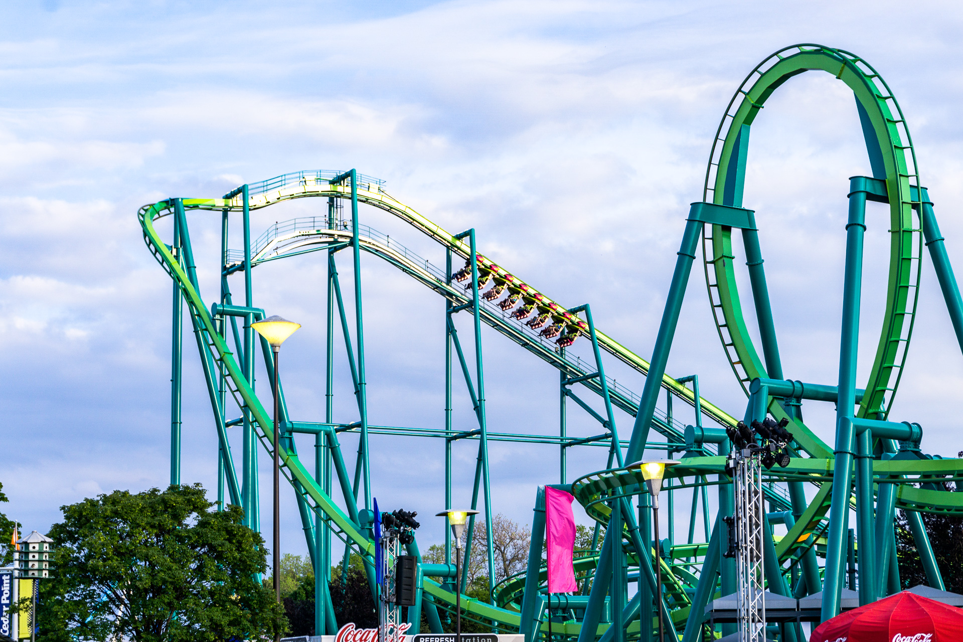 Cedar Point Amusement Park - Sunset in Park on Raptor; Courtesy of David McGill 71/Shutterstock