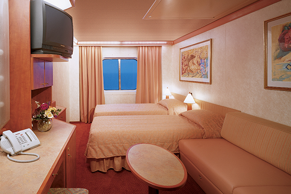 One of the staterooms aboard Carnival Splendor.