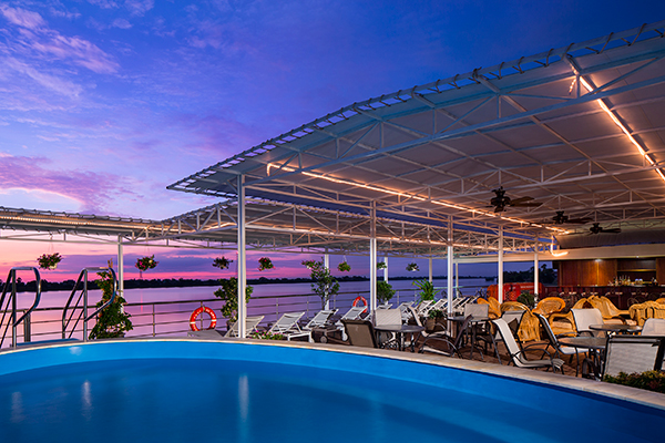 The sundeck and pool onboard AmaDara; Courtesy of AmaWaterways The sundeck and pool onboard AmaDara