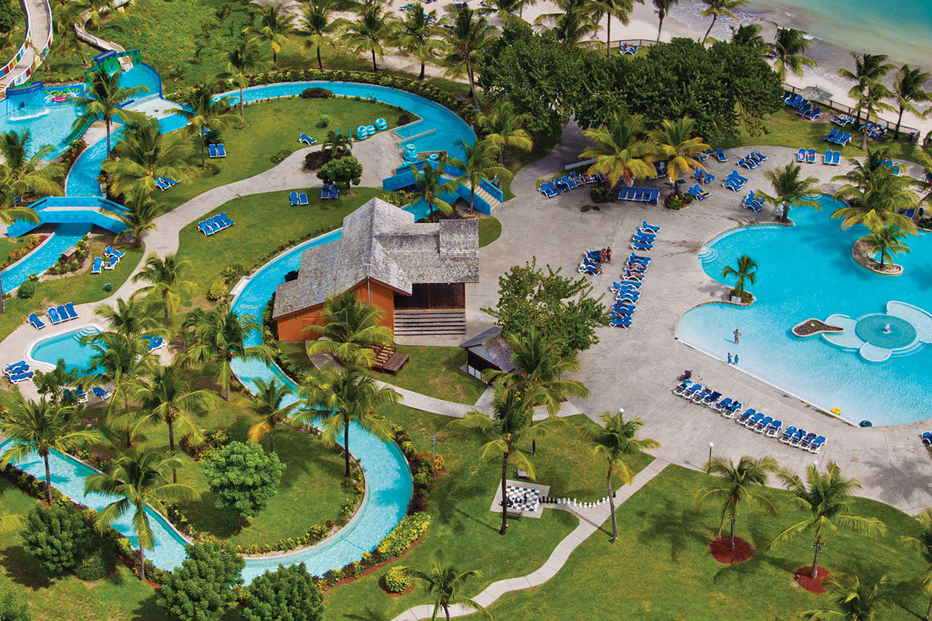 Aerial View of Water Park at Coconut Bay Beach Resort & Spa in St. Lucia; Courtesy of Coconut Bay Beach Resort & Spa
