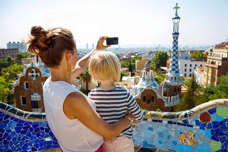 Barcelona, Spain mom and son taking photo; Courtesy Alliance Images/Shutterstock