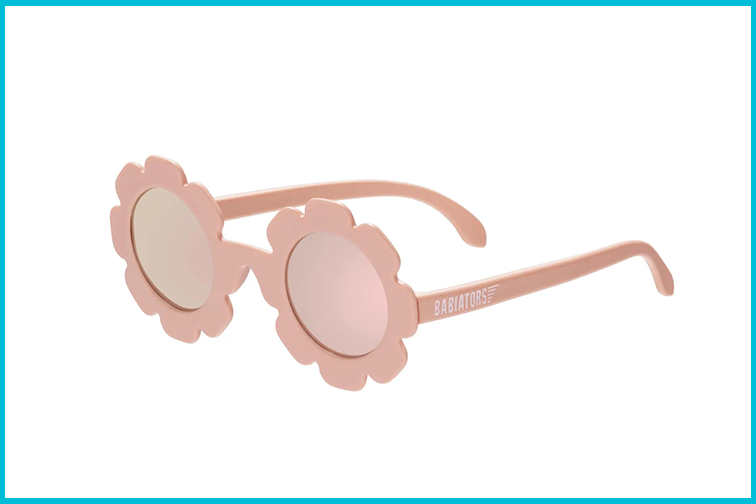 Pink baby sunglasses in the shape of a flower