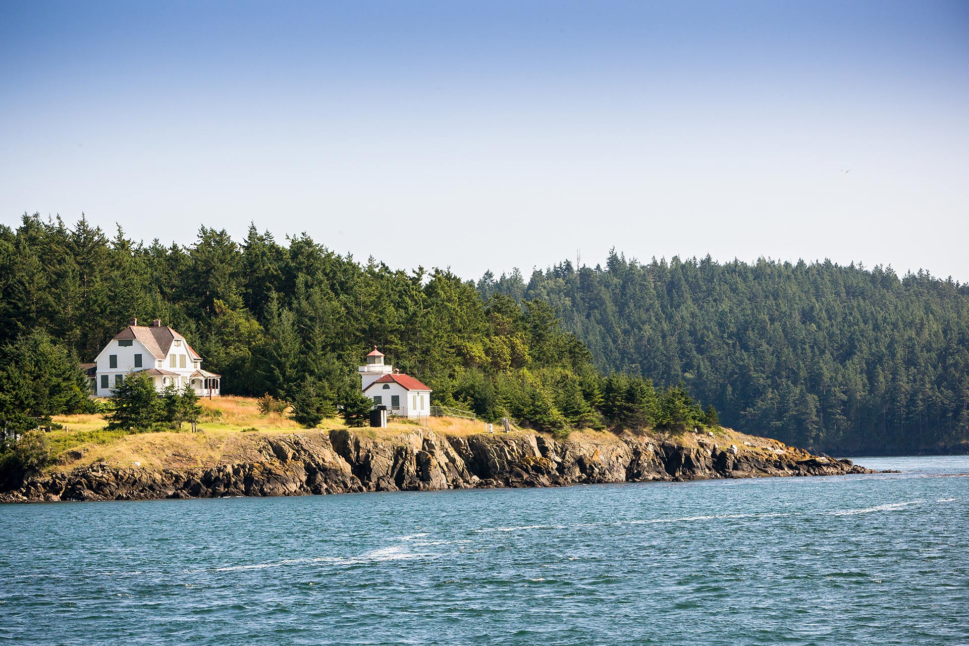 Lighthouse seen during an Orca Whales Tour from Anacortes to San Juan Islands, Washington.