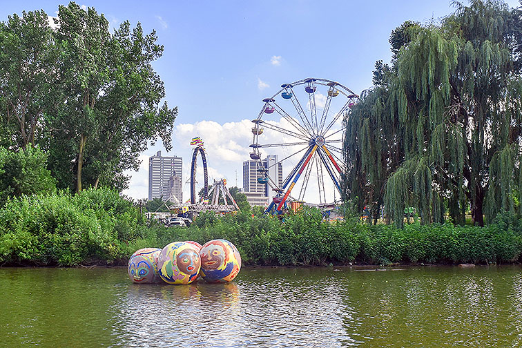 Three Rivers Festival and Midway Next to Skyline in Fort Wayne, Indiana