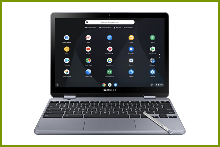 Samsung - Plus 2-in-1 12.2" Touch-Screen Chromebook - Intel Celeron - 4GB Memory - 32GB eMMC Flash Memory - Stealth Silver; Courtesy of Best Buy