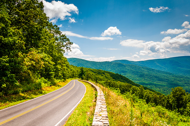 Skyline Drive and view of the Blue Ridge Mountains, in Shenandoah National Park, Virginia; Courtesy of ESB Professional/Shutterstock