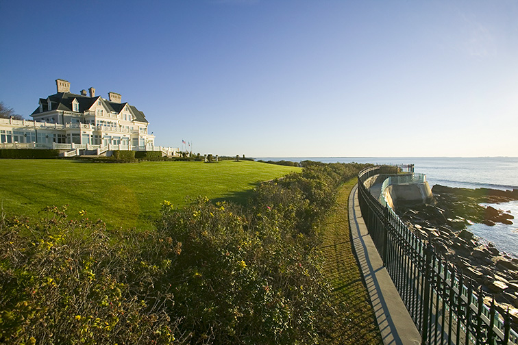 Summer mansion on the Cliff Walk, Cliffside Mansions of Newport Rhode Island; Courtesy of Joseph Sohm/Shutterstock