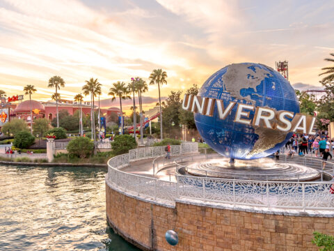 Universal Studios globe located at the entrance to the theme park; Courtesy of Chansak Joe/Shutterstock