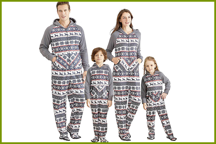 Courtesy of Amazon Yaffi Family Footed and Hoodie Matching Christmas Pajamas ; Courtesy of Amazon