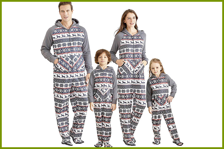 Yaffi Family Footed and Hoodie Matching Christmas Pajamas ; Courtesy of Amazon 