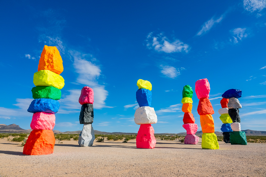 Morning view of the Seven Magic Mountains at Nevada ; Courtesy of Kit Leong /Shutterstock
