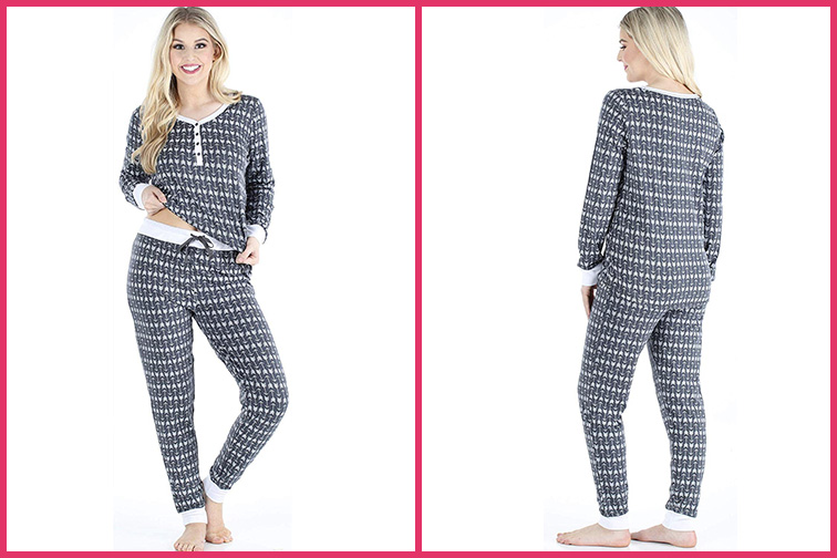 Sleepyheads Women’s Knit Long Sleeve Henley and Pant Pajama Set; Courtesy of Amazon