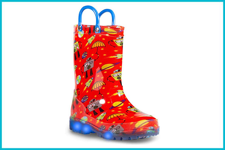 BENEKER Kids Roll Up Waterproof Rain Boots for Boys and Girls with Fun Prints 
