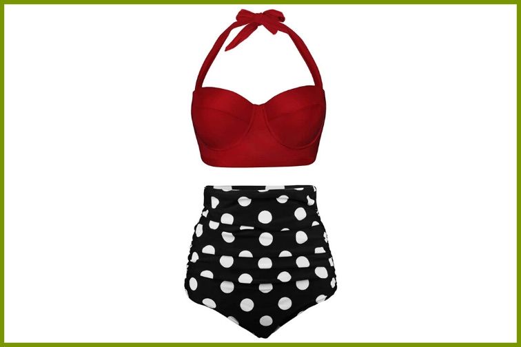 Angerella Women Vintage Polka Dot High Waisted Bathing Suits Bikini Set