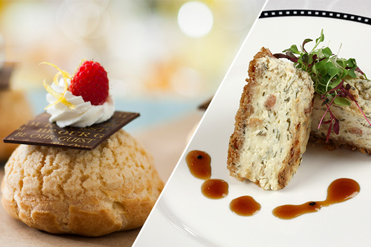 Courtesy of Disney Be Our Guest Restaurant at Disney World and Shrimp and Caramelized Onion Cheesecake at Animator’s Palate