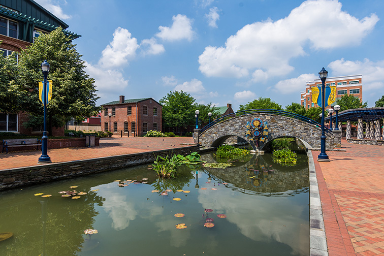 Historic Building in Downtown Frederick Maryland in the Corroll Creek Promenade; Courtesy Christian Hinkle/Shutterstock