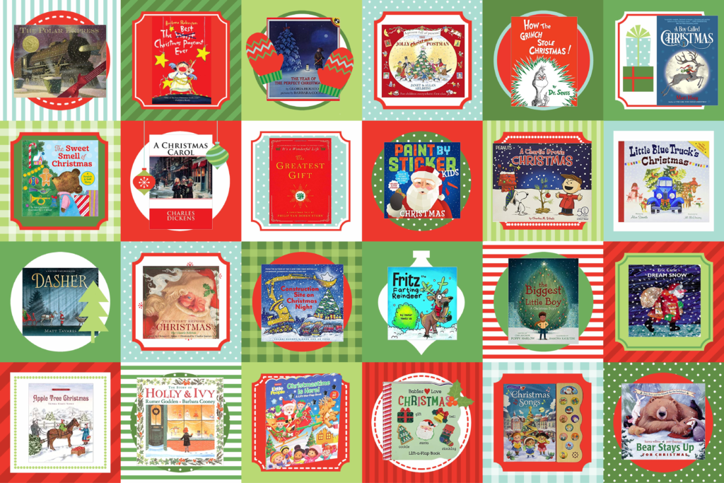 Advent calendar showing 24 children's books about Christmas