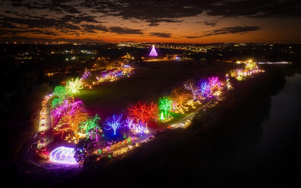 Aerial view of the Trail of Lights in Austin, Texas
