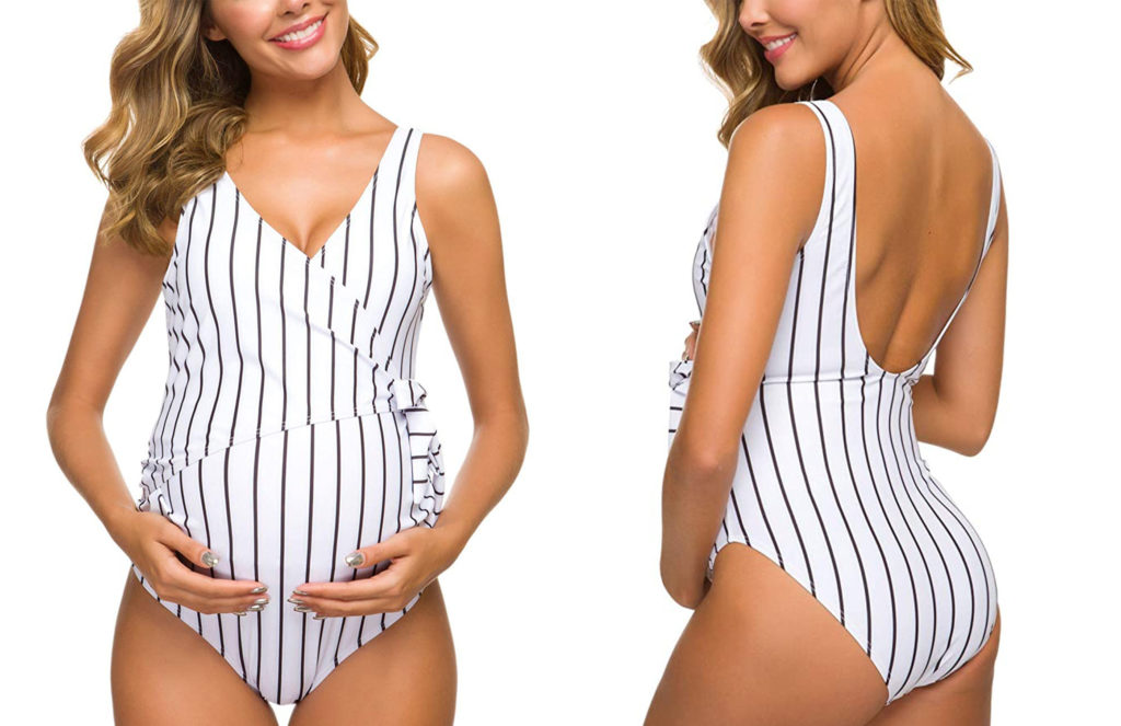 Two views of the Tempotrek One-Piece Maternity Swimsuit