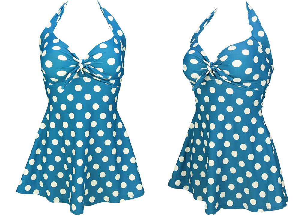 Two views of the COCOSHIP Vintage Sailor Pin Up Swimsuit