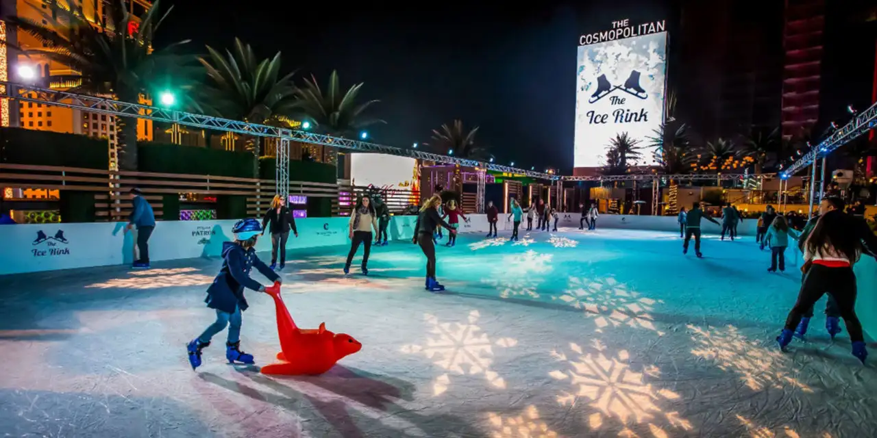 People ice skating at the rink at The Cosmopolitan of Las Vegas