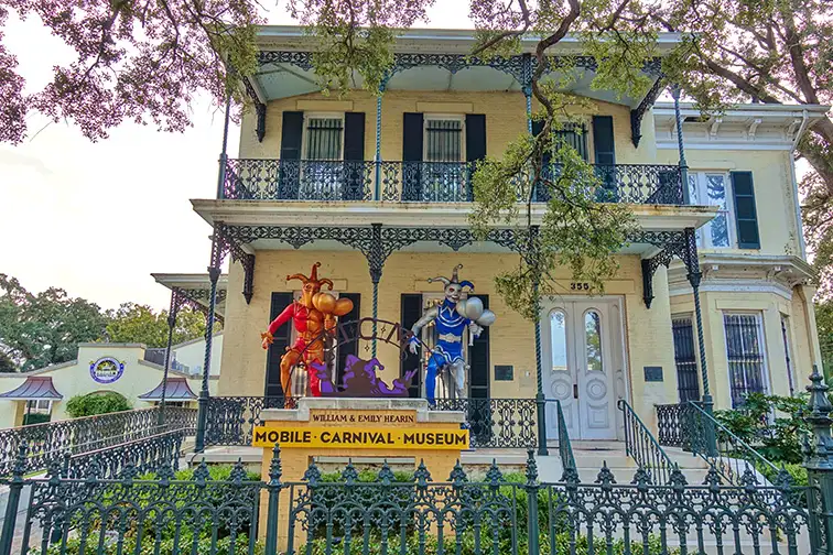 View of the Mobile Carnival Museum, located in the historic Bernstein-Bush mansion on Government Street in downtown Mobile, Alabama.; Courtesy EQRoy/Shutterstock