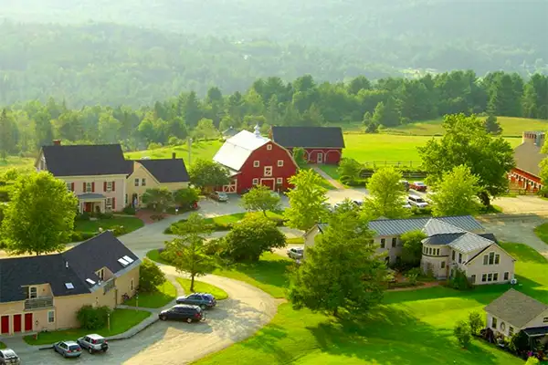 An aerial shot of Wildflower Inn in Lyndonville, Vermont