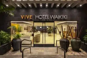 Vive Hotel Waikiki front entrance; Courtesy of Vive Hotel Waikiki 