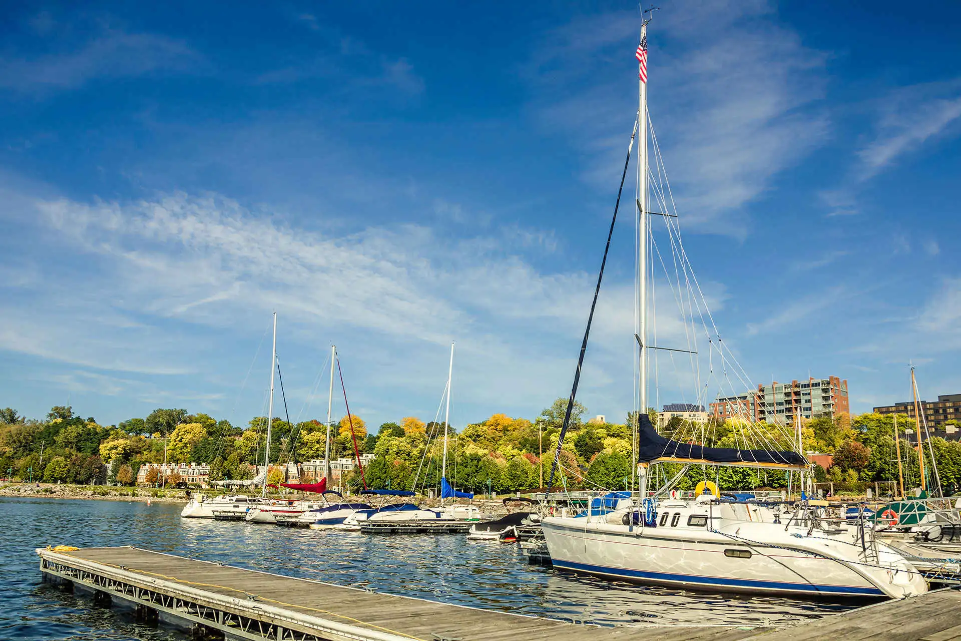boats on a dock in Lake Champlain, Vermont; Courtesy of Albert Pego/Shutterstock.com