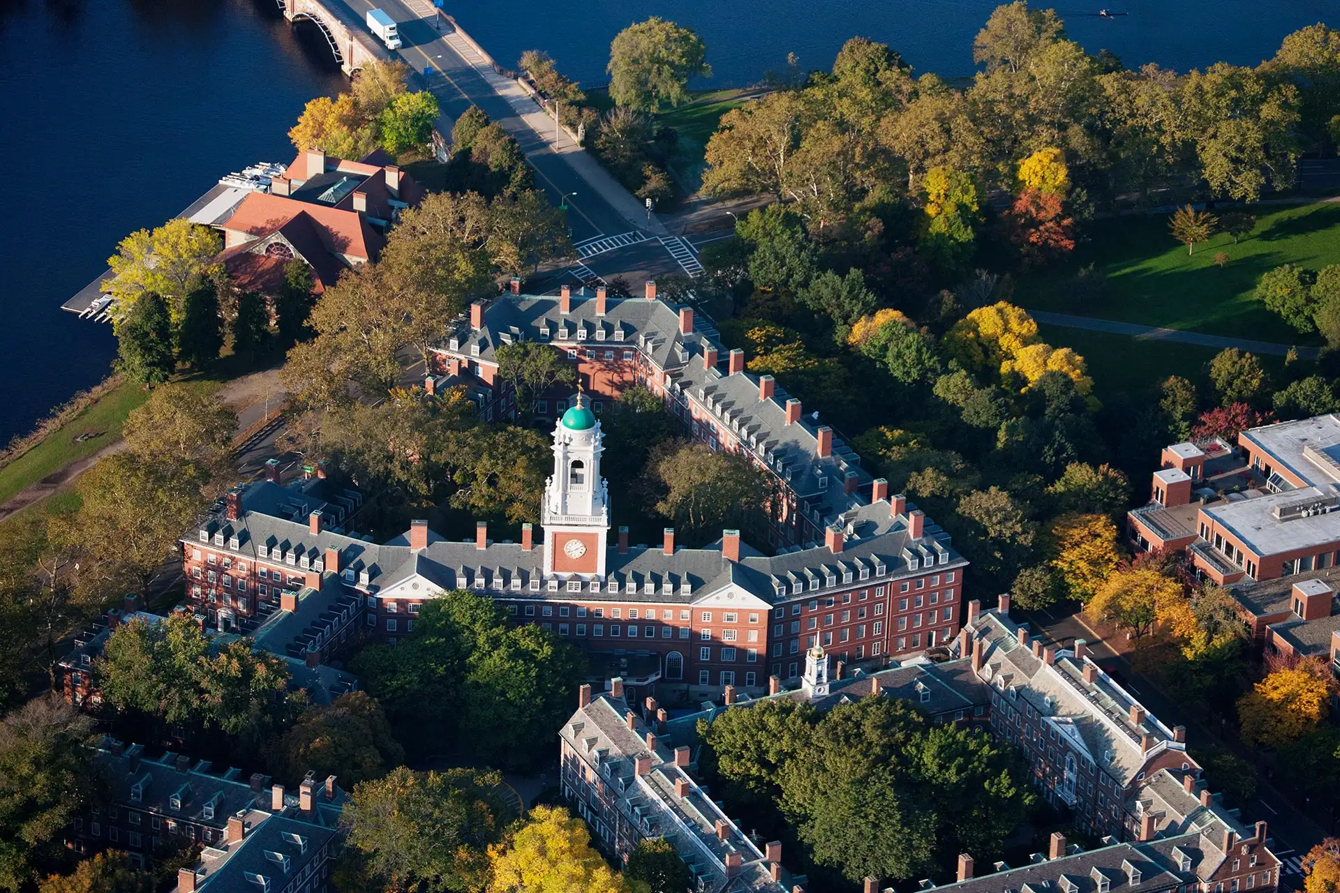 An aerial shot of Harvard's campus; Photo Courtesy of Joseph Sohm/Shutterstock.com