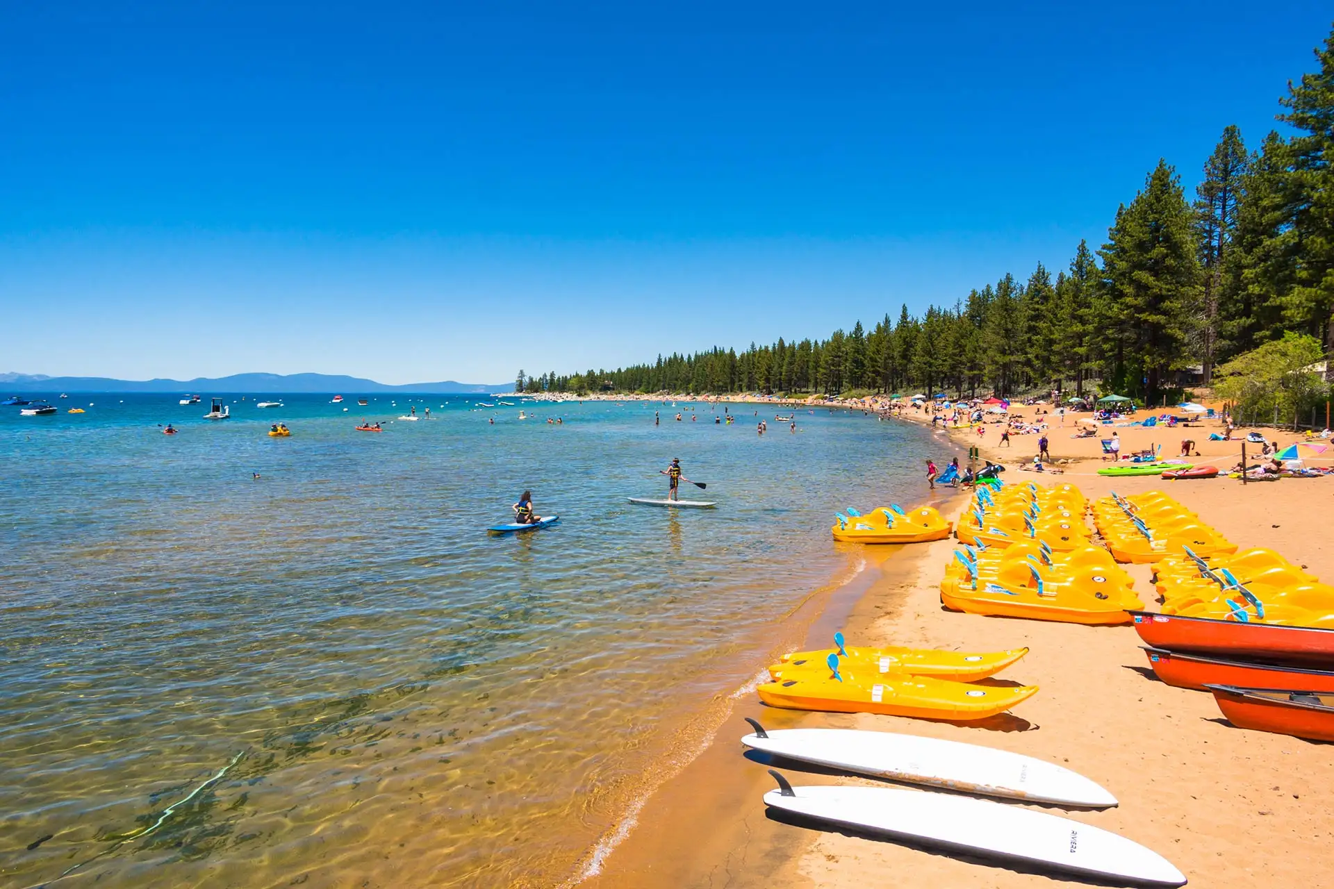 A very family-friendly beach in Lake Tahoe, California.