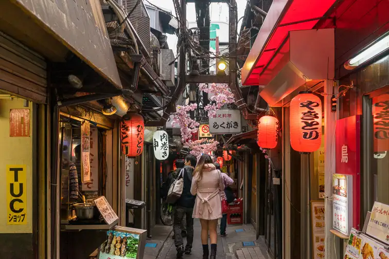 Restaurant and bar street called Omoide Yokocho in Shinjuku, Tokyo Japan.; Courtesy of Sean K/Shutterstock