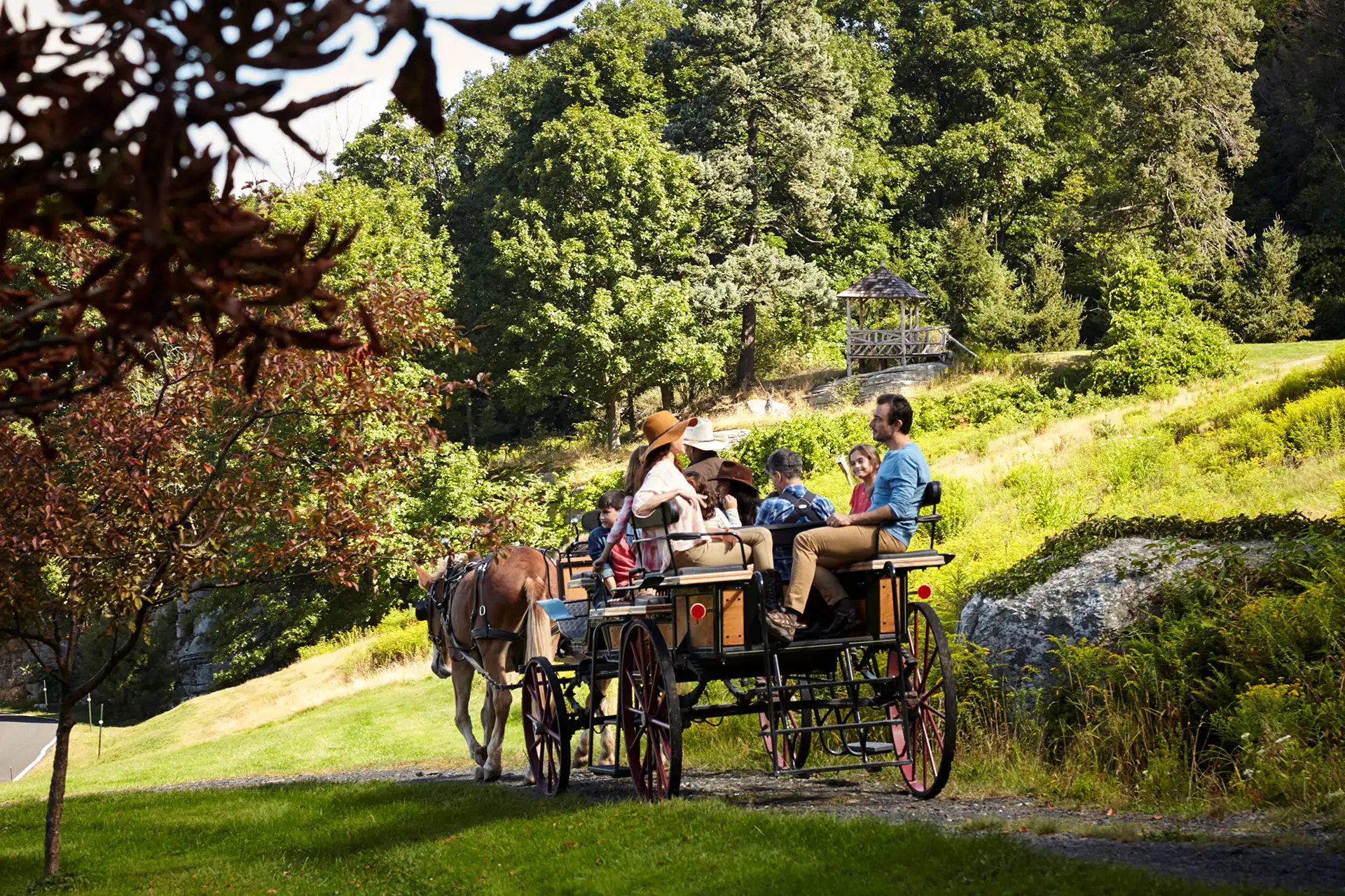 Family on Carriage Ride at Mohonk Mountain House in New Paltz, New York; Courtesy of Mohonk Mountain House