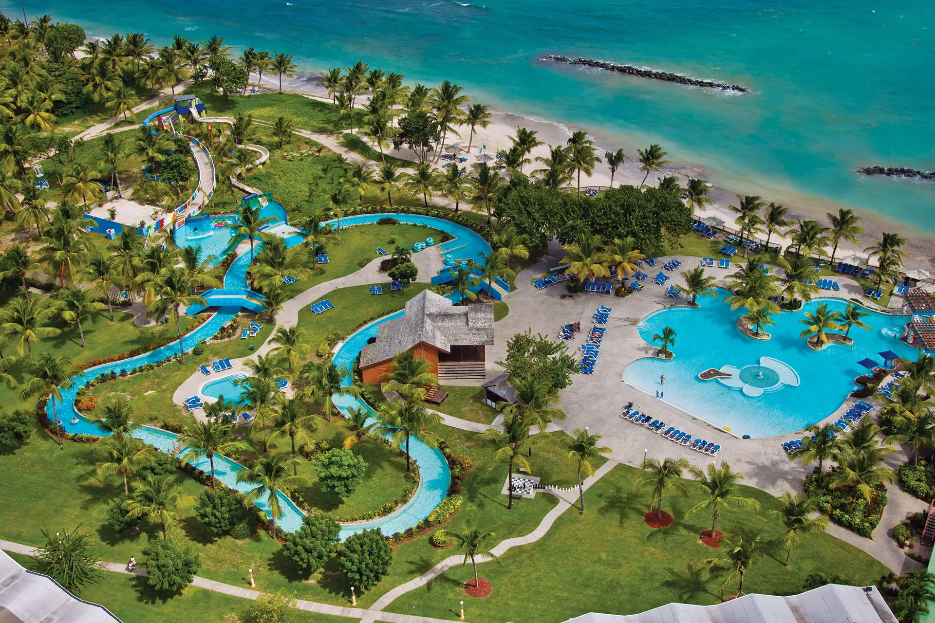 Aerial View of Water Park at Coconut Bay Beach Resort & Spa; Courtesy of Coconut Bay Beach Resort & Spa