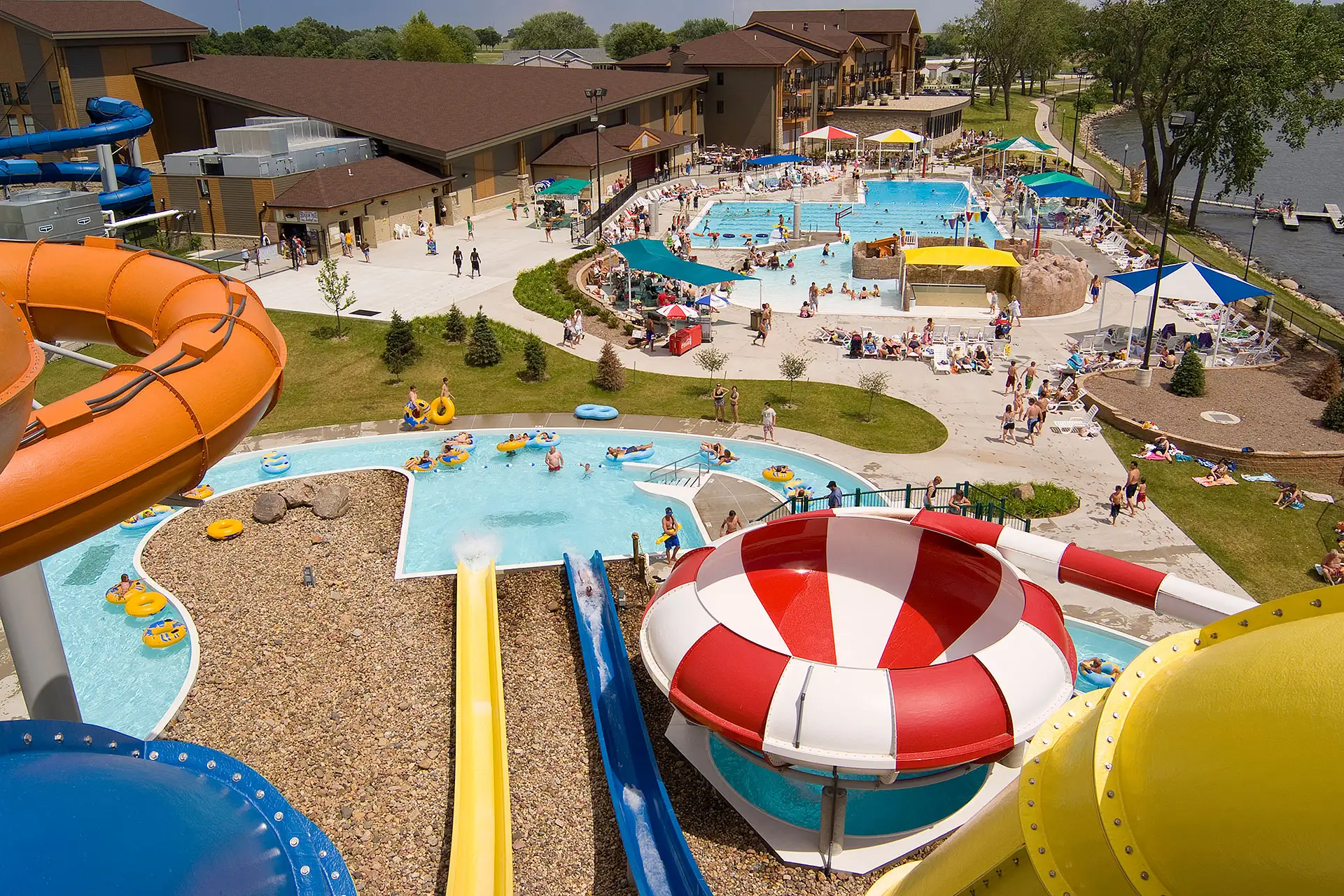 Outdoor Water Park at King's Pointe Resort in Storm Lake, Iowa; Courtesy of King's Pointe Resort