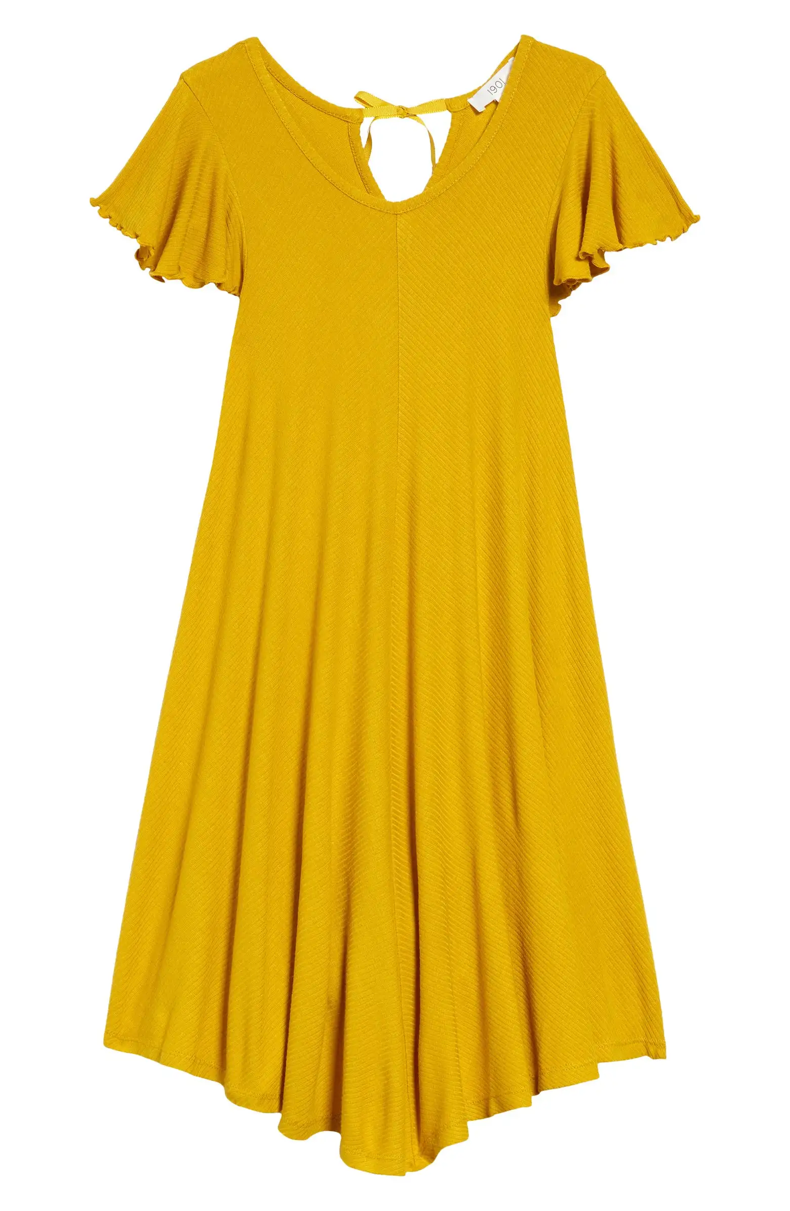 Kids' yellow flutter-sleeve dress