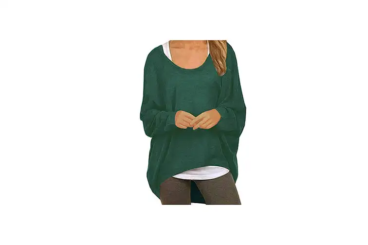 UGET Women's Loose Fitting Batwing Sleeve Pullover Top in Green