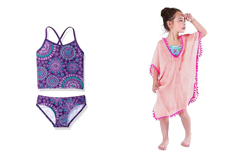 Purple Bathing Suit and Kids' Beach Cover Up; Courtesy of Amazon