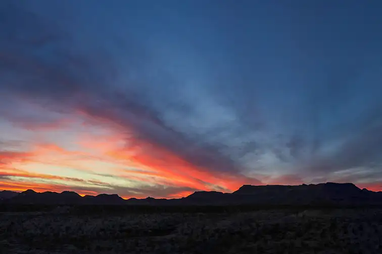 Sunset at West Contrabando Trailhead in Big Bend Ranch State Park Texas; Courtesy of Lisa Parsons/Shutterstock