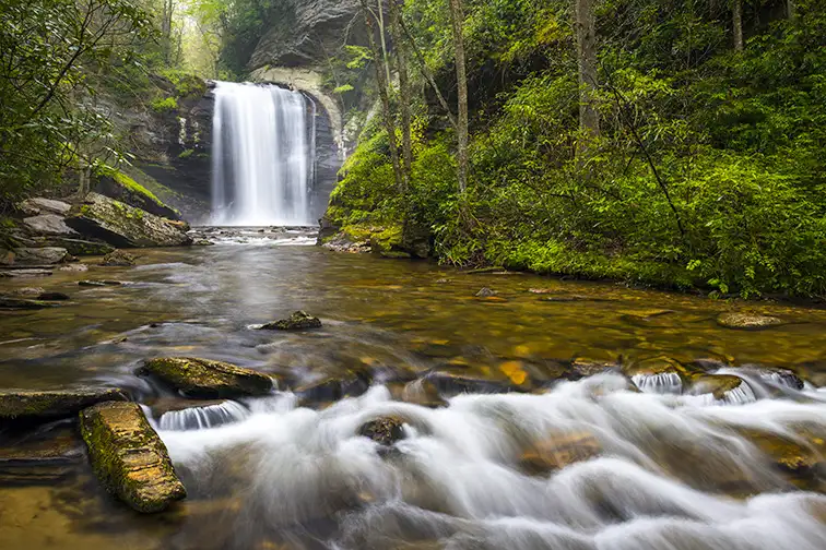 Looking Glass Falls North Carolina Blue Ridge Parkway Waterfalls near Brevard in Western NC Appalachian Mountains; Courtesy of Dave Allen Photography/Shutterstock