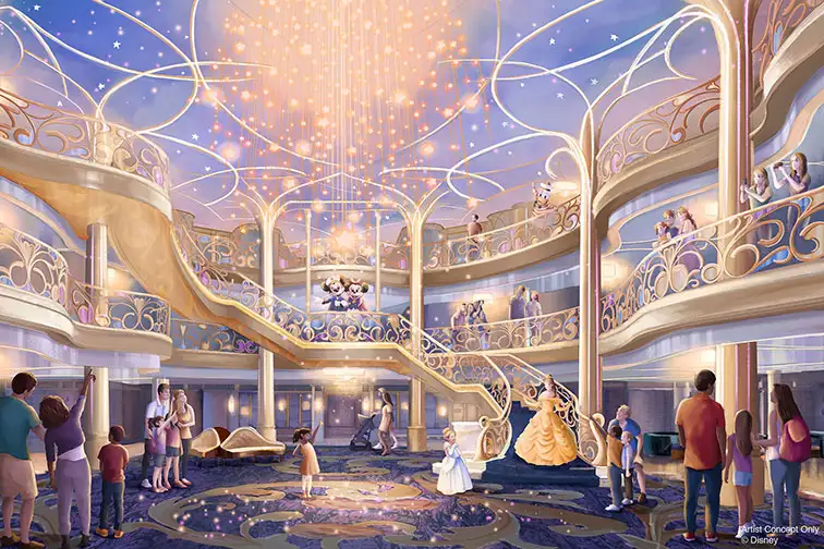Rendering of Atrium on Disney Wish