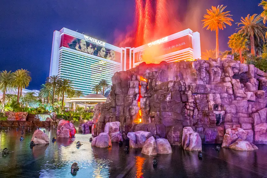 Mirage Hotel artificial Volcano Eruption show in Las Vegas ; Courtesy of Kobby Dagan /Shutterstock