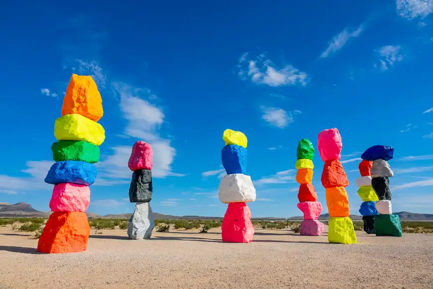 Morning view of the Seven Magic Mountains at Nevada ; Courtesy of Kit Leong /Shutterstock