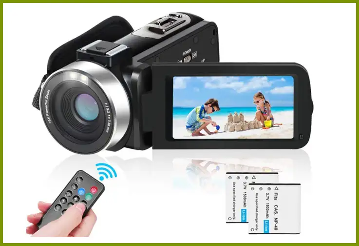 LAIDUOAO 2.7K Video Camcorder with Remote; Courtesy of Amazon