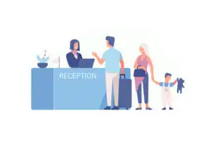 hotel reception family check in graphic