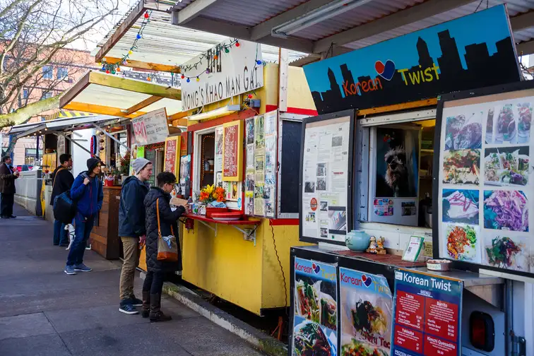 Food trucks and carts in downtown PDX offer lunch and other meails for inexpensive prices near major office buildings.; Courtesy of Joshua Rainey Photography/Shutterstock