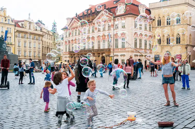 children playing in Prague