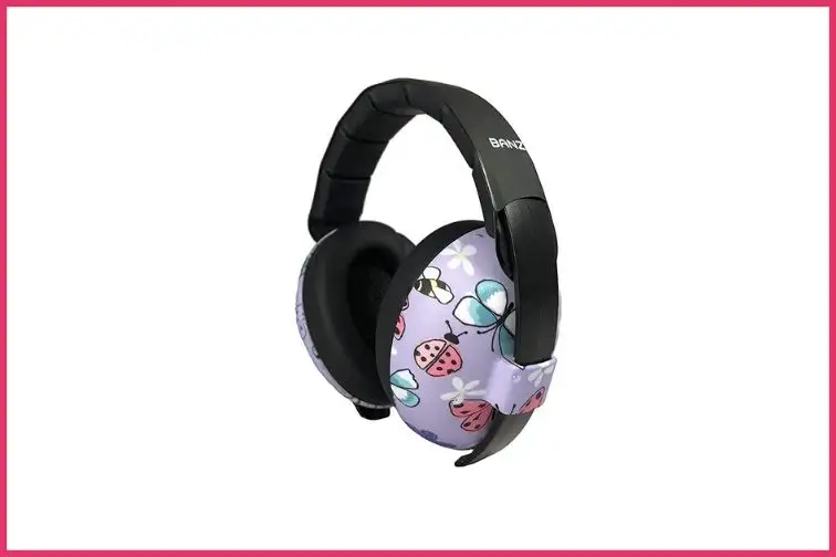 Baby Banz Headphones, with purple, lady bugs, and butterflies